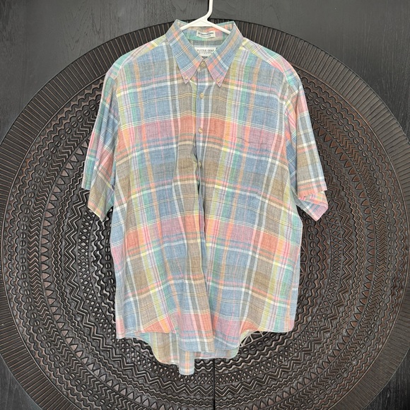 Vintage Tuttle Golf Collection Button Down Rainbow Plaid Shirt XL Resort Beach - Picture 6 of 12